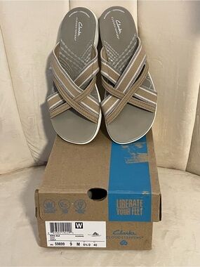 NIB Clarks Mira Isle Sand & Sable Cloudstepper Sandals
